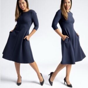 Betabrand ReadySetGo! Women Navy Blue Dress 2XL Fit‎ Flare Comfortable Relaxed
